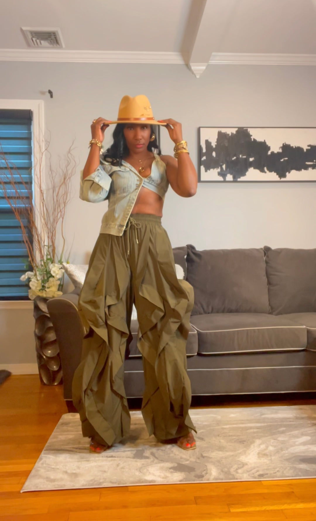 The "Shakyra" Wavy Pants in Olive Green | Ships Next Day