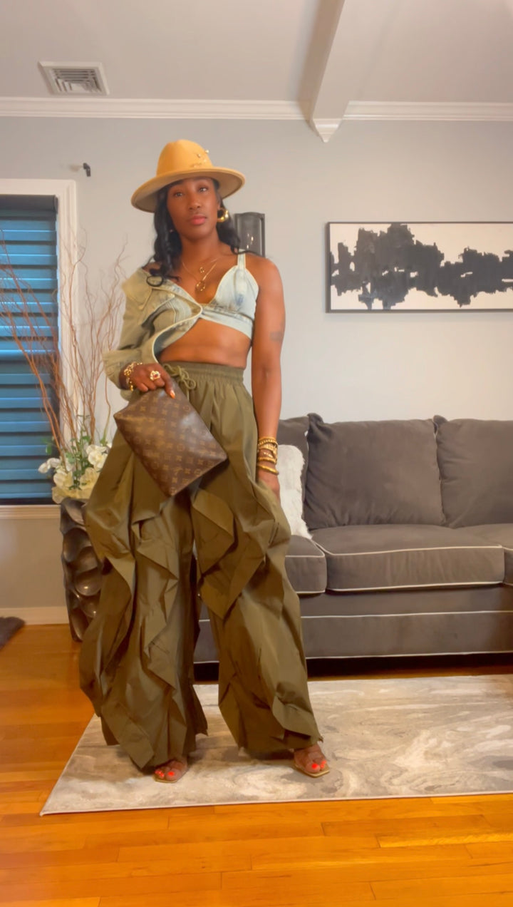 The "Shakyra" Wavy Pants in Olive Green | Ships Next Day