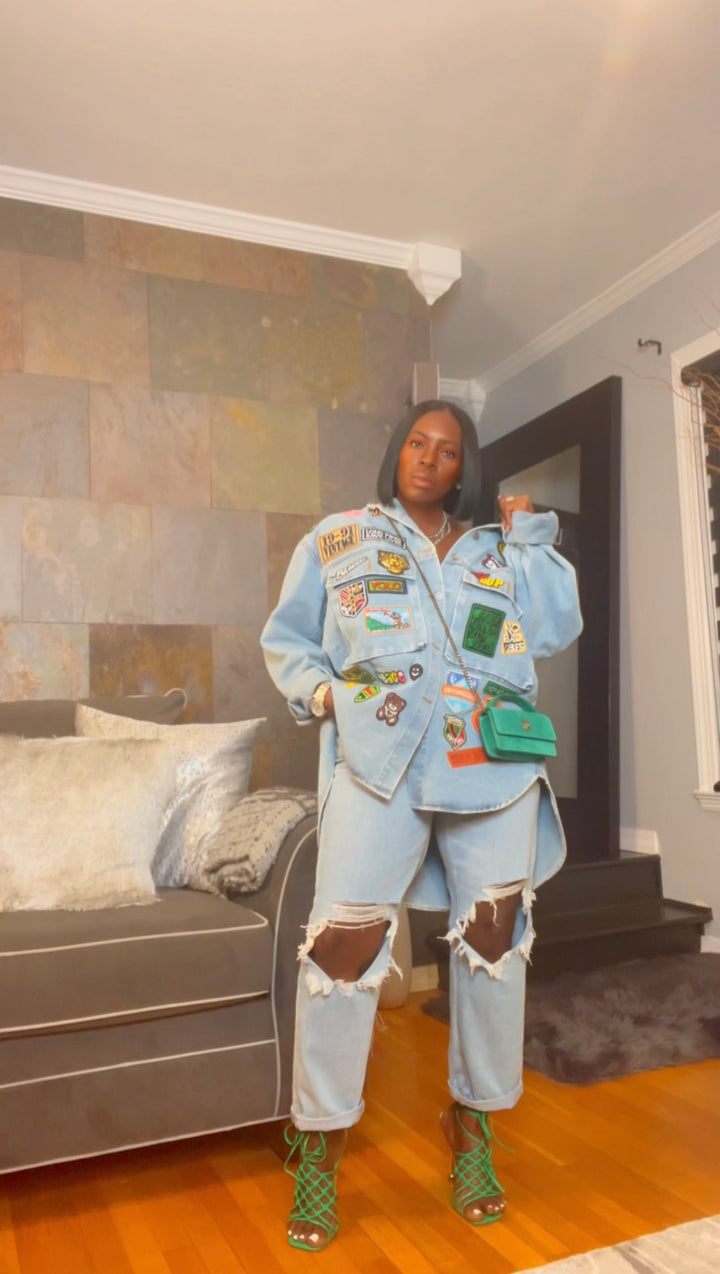 The "Amaree" Denim Patchwork Shirt/Dress in Blue | Ready To Ship