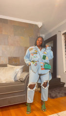 The "Amaree" Denim Patchwork Shacket in Blue |  Pre-Order - Ships Between July 25th and July 30th
