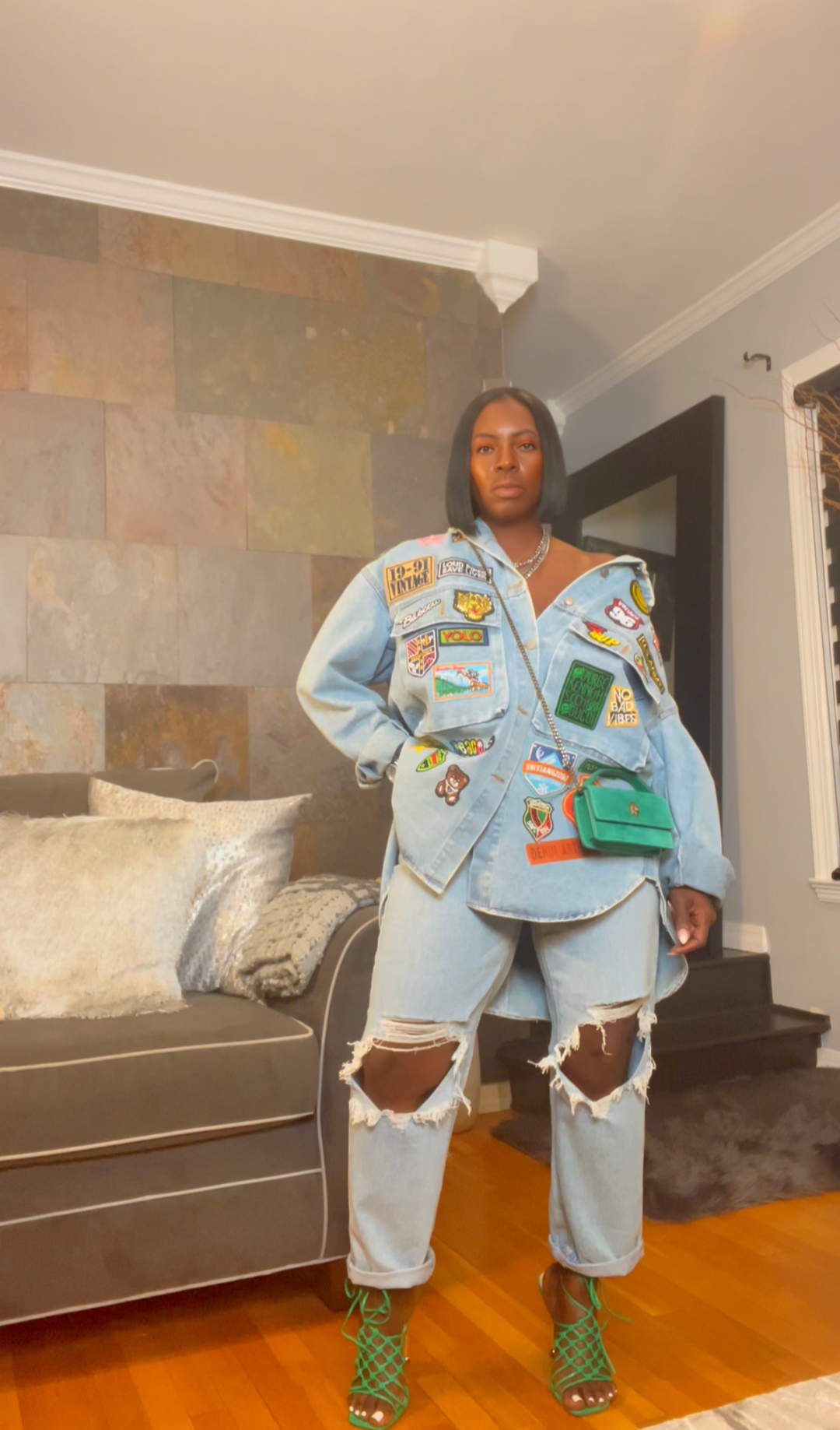 The "Amaree" Denim Patchwork Shirt/Dress in Blue | Ready To Ship