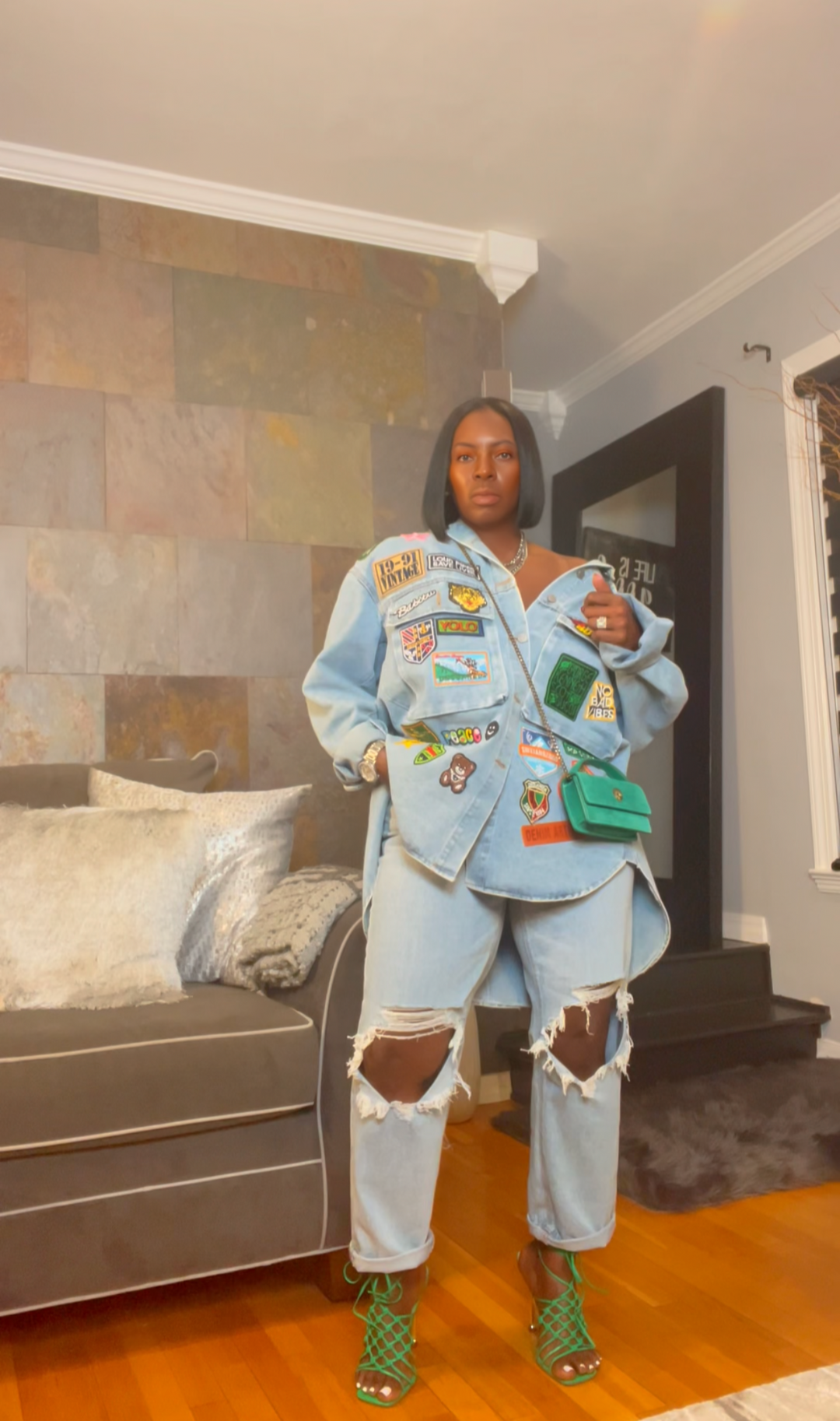 The "Amaree" Denim Patchwork Shirt/Dress in Blue | Ready To Ship