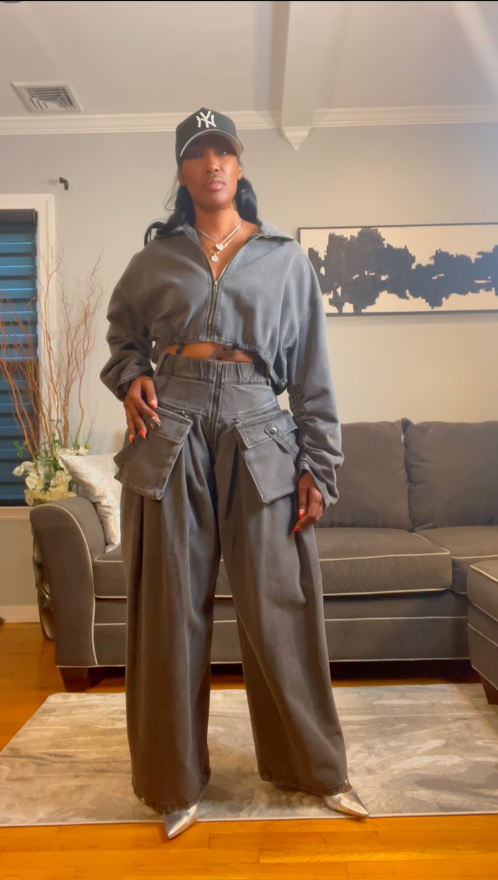 The "In High Demand" 2 Piece Denim Pants Set in Black | Ships Next Day