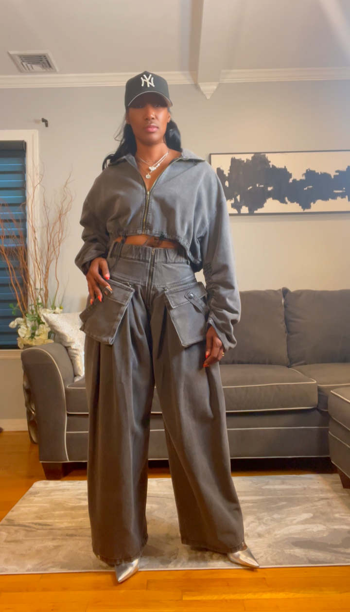 The "In High Demand" 2 Piece Denim Pants Set in Black | Ships Next Day