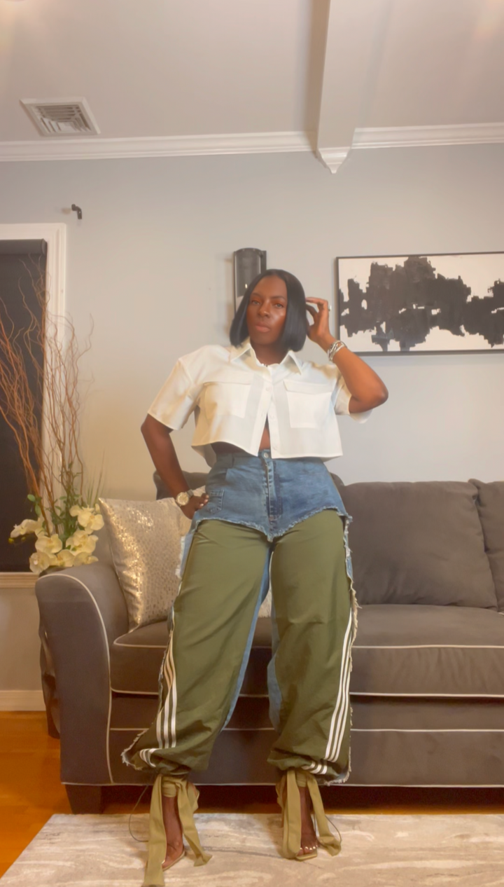 The "Tazanni" Cargo/Denim Remix Pants in Olive – Warehouse Sale | Code: 40%OFF