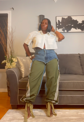 The "Tazanni" Cargo/Denim Remix Pants in Olive | Ready to Ship — 40% OFF