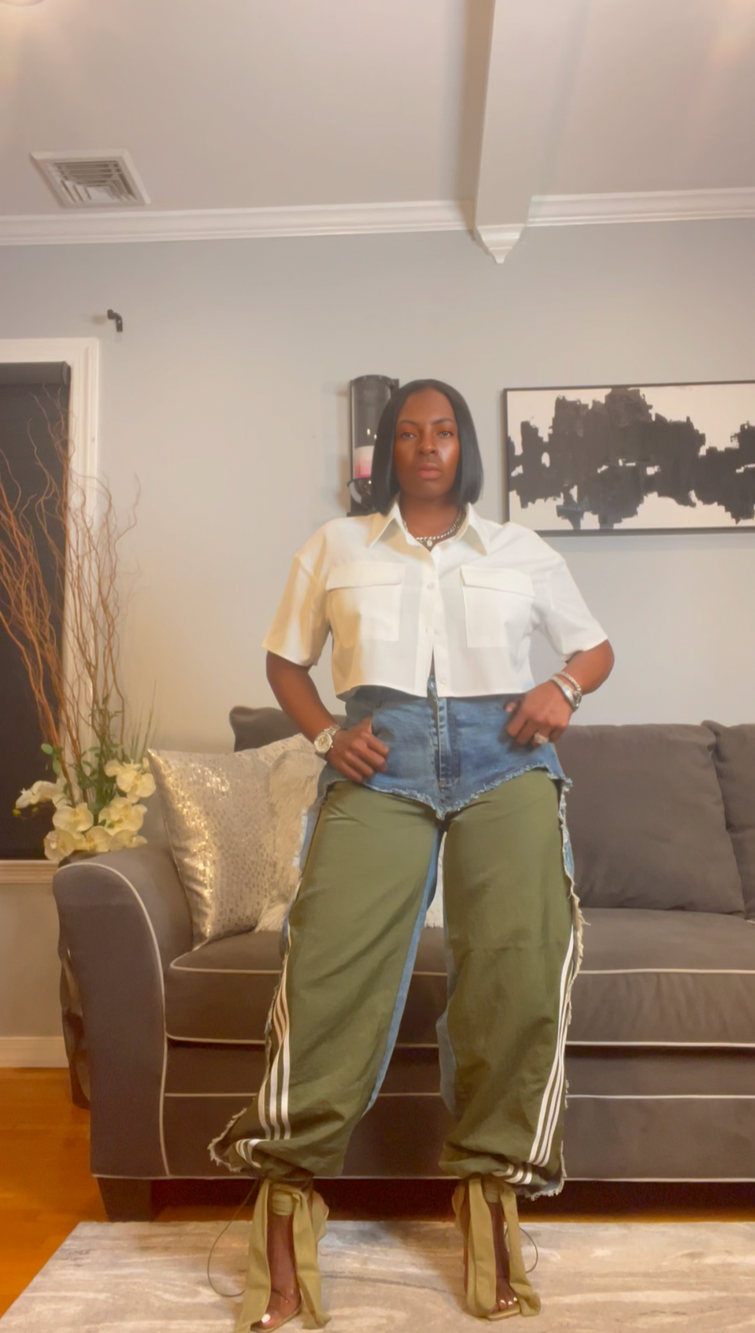 The "Tazanni" Cargo/Denim Remix Pants in Olive – Warehouse Sale | Code: 40%OFF