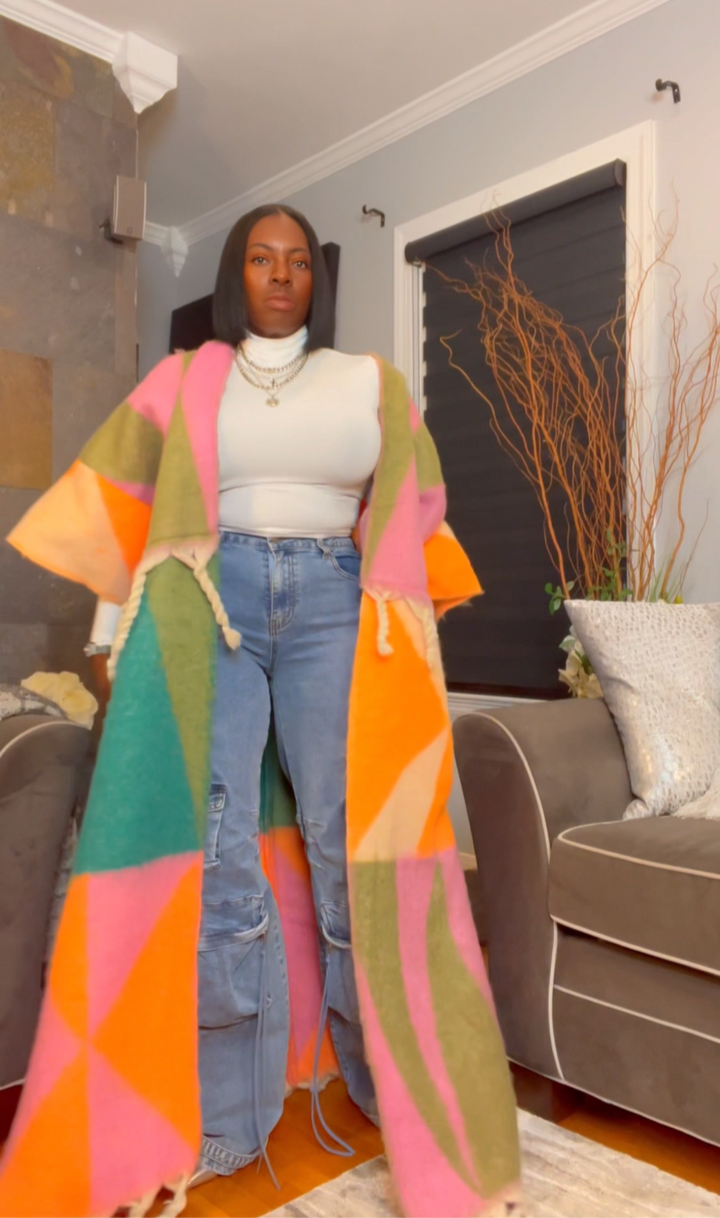The "Material Girl" Long Kimono Sweater in Multicolor 2 | Ships Next Day