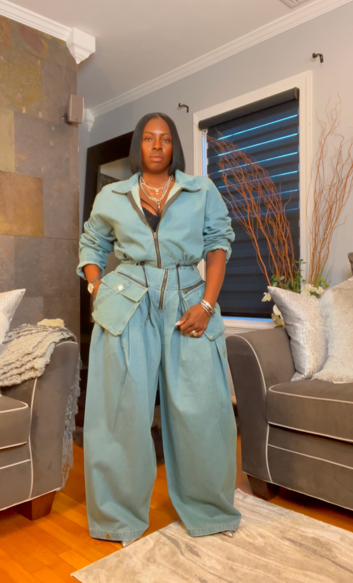 The "In High Demand" 2 Piece Denim Pants Set in Blue | Pre-Order - Ships Between November 30th - December 20th