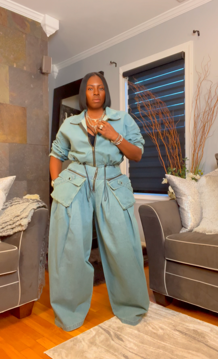 The "In High Demand" 2 Piece Denim Pants Set in Blue | Pre-Order - Ships Between November 30th - December 20th