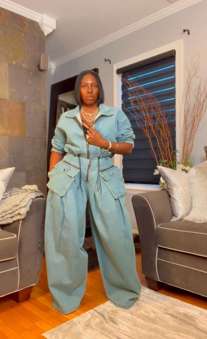 The "In High Demand" 2 Piece Denim Pants Set in Blue | Pre-Order - Ships Between November 30th - December 20th