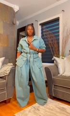 The "In High Demand" 2 Piece Denim Pants Set in Blue | Pre-Order - Ships Between July 15th and July 20th