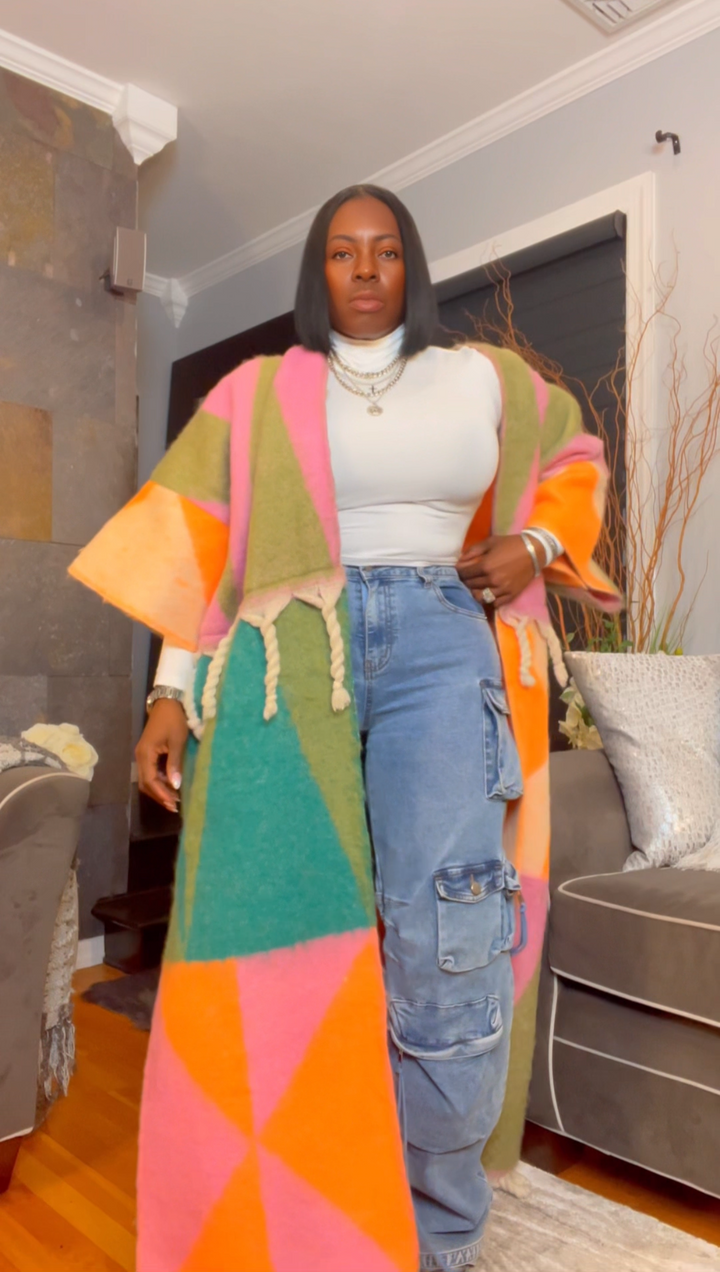 The "Material Girl" Long Kimono Sweater in Multicolor 2 | Ready to Ship