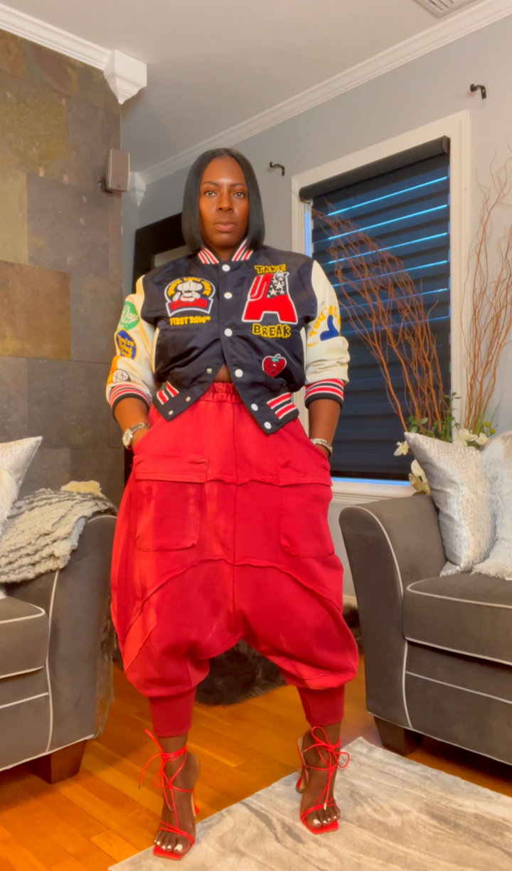 The "Kamaria" Distressed Harem Joggers in Red | Ready to ship