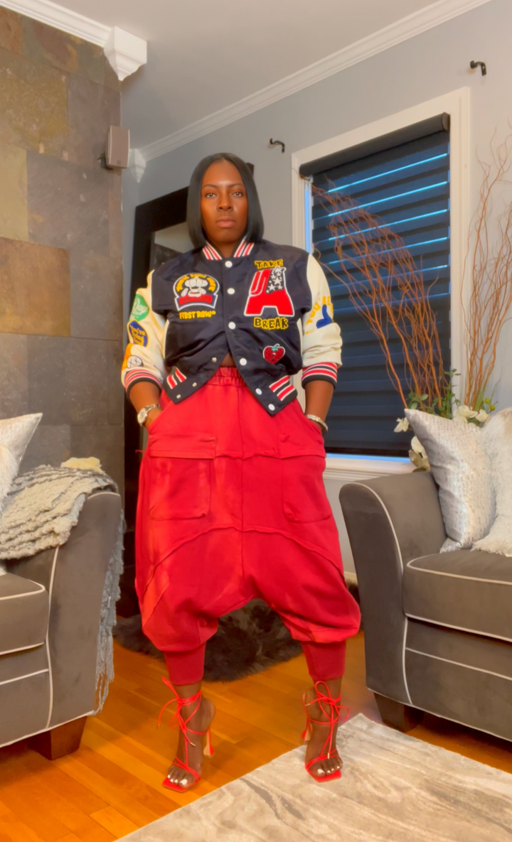 The "Kamaria" Distressed Harem Joggers in Red | Ready to ship