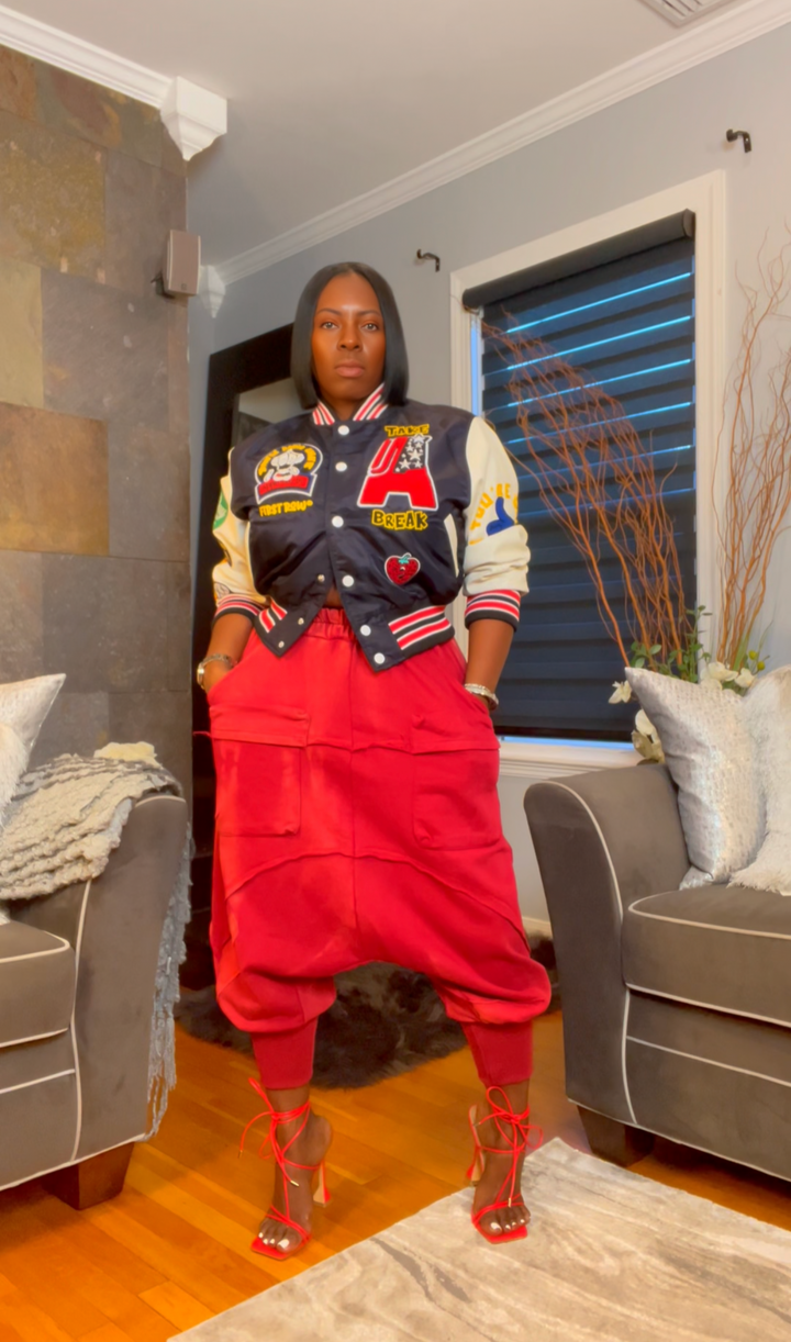 The "Kamaria" Distressed Harem Joggers in Red | Ready to ship