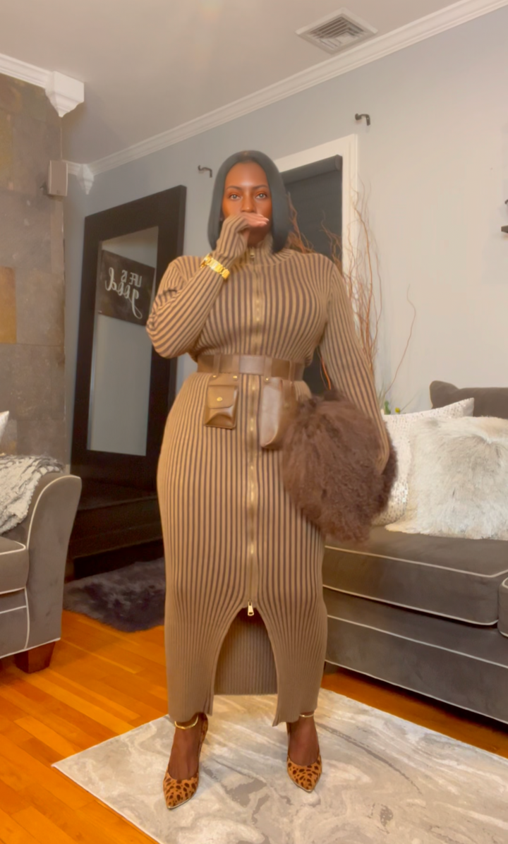 The "Vanguard" Ribbed Maxi Zip Dress in Mocha | Pre-Order - Ships Between January 15th - January 30th