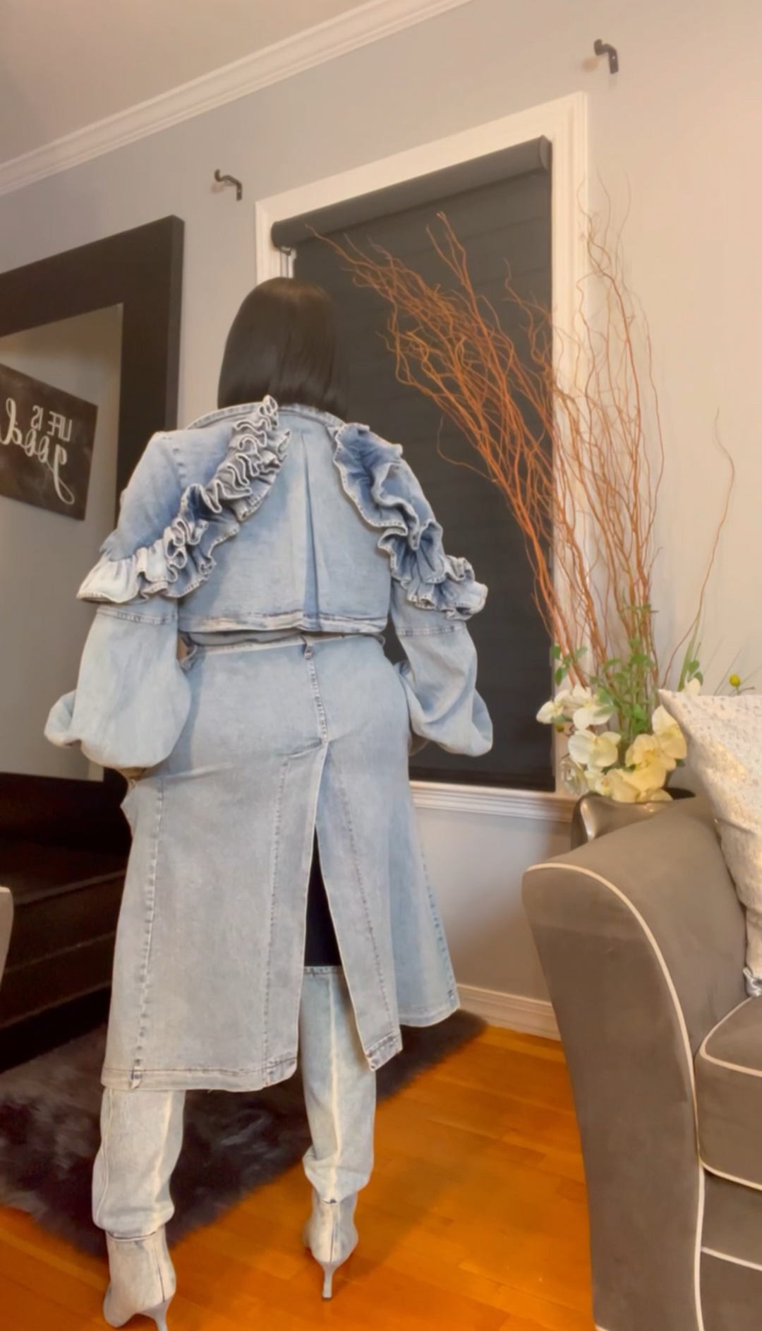 The "Azhani" Ruffle Denim Trench Coat  | Pre-Order - Ships Between January 15th - January 30th