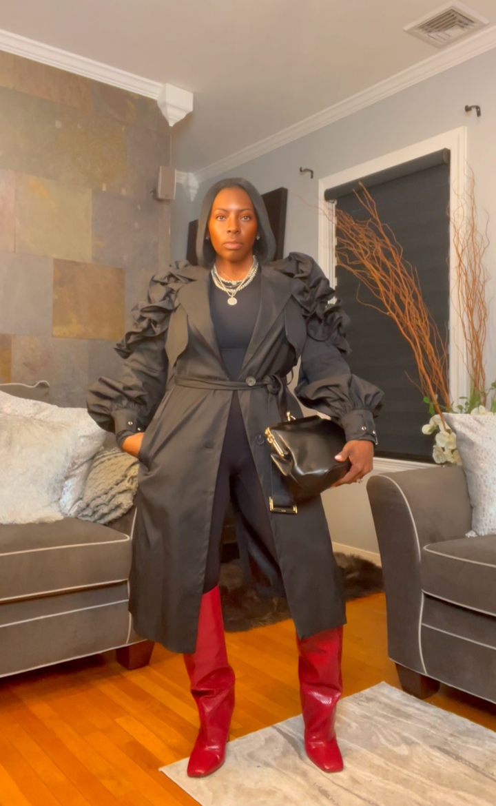 The "Kyria" Ruffle Sleeve Trench in Black | Pre-Order - Ships Between January 15th - January 30th