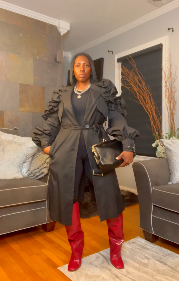 The "Kyria" Ruffle Sleeve Trench in Black | Pre-Order - Ships Between January 15th - January 30th