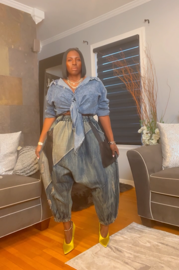 The "Amoura" Denim Oversized Harem Joggers | Pre-Order - Ships Between January 15th - January 30th