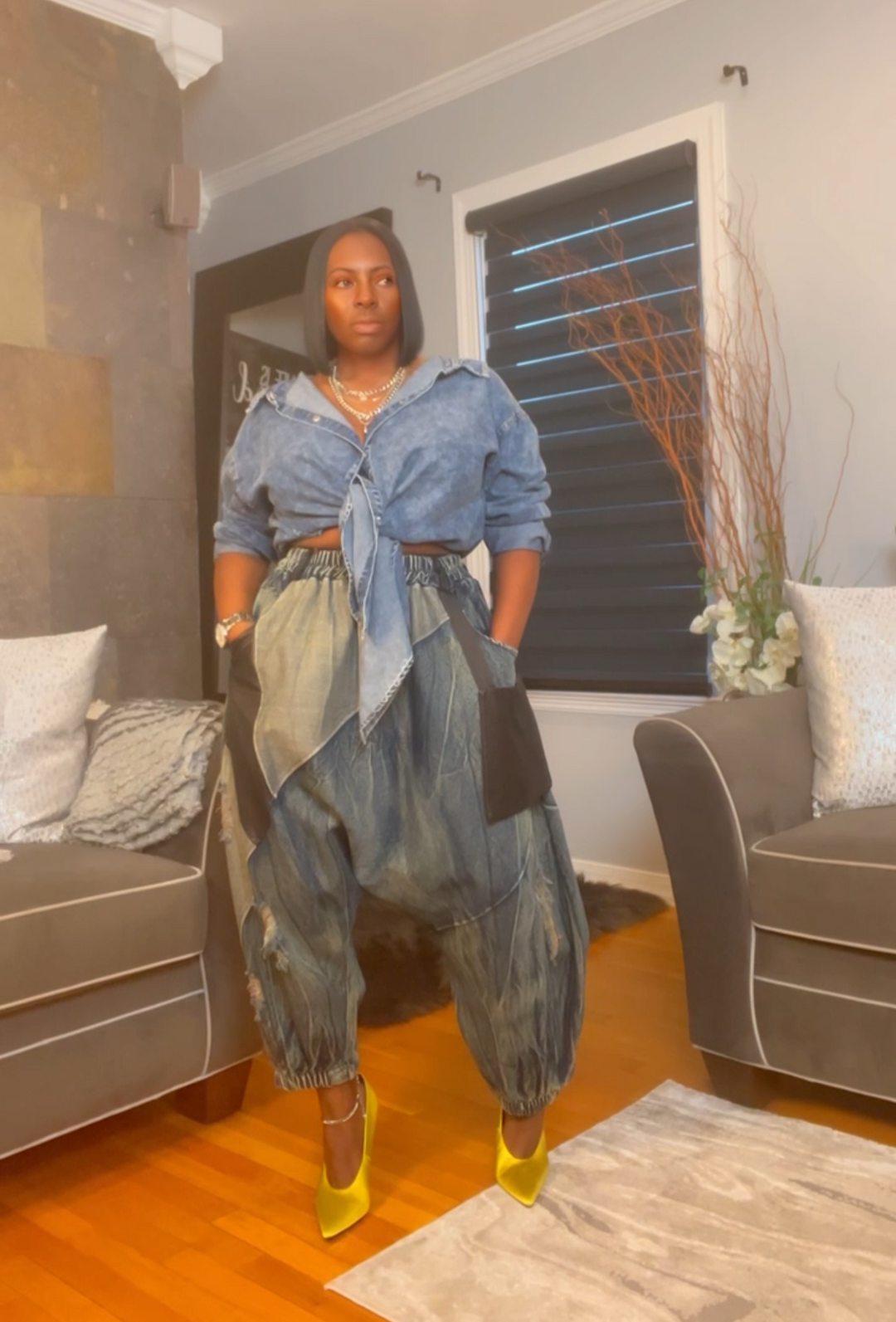 The "Amoura" Denim Oversized Harem Joggers | Pre-Order - Ships Between January 15th - January 30th