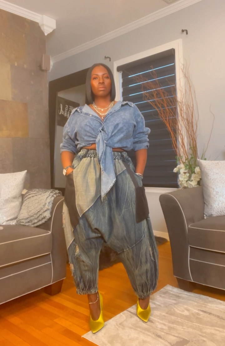 The "Amoura" Denim Oversized Harem Joggers | Pre-Order - Ships Between January 15th - January 30th