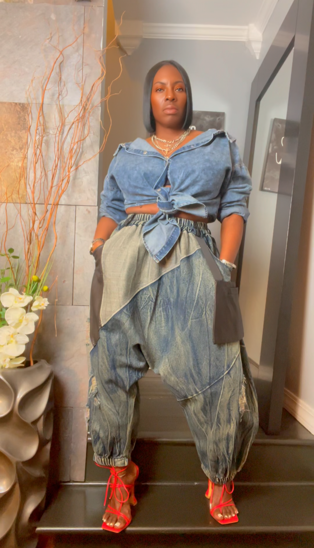 The "Amoura" Denim Oversized Harem Joggers | Ready to Ship