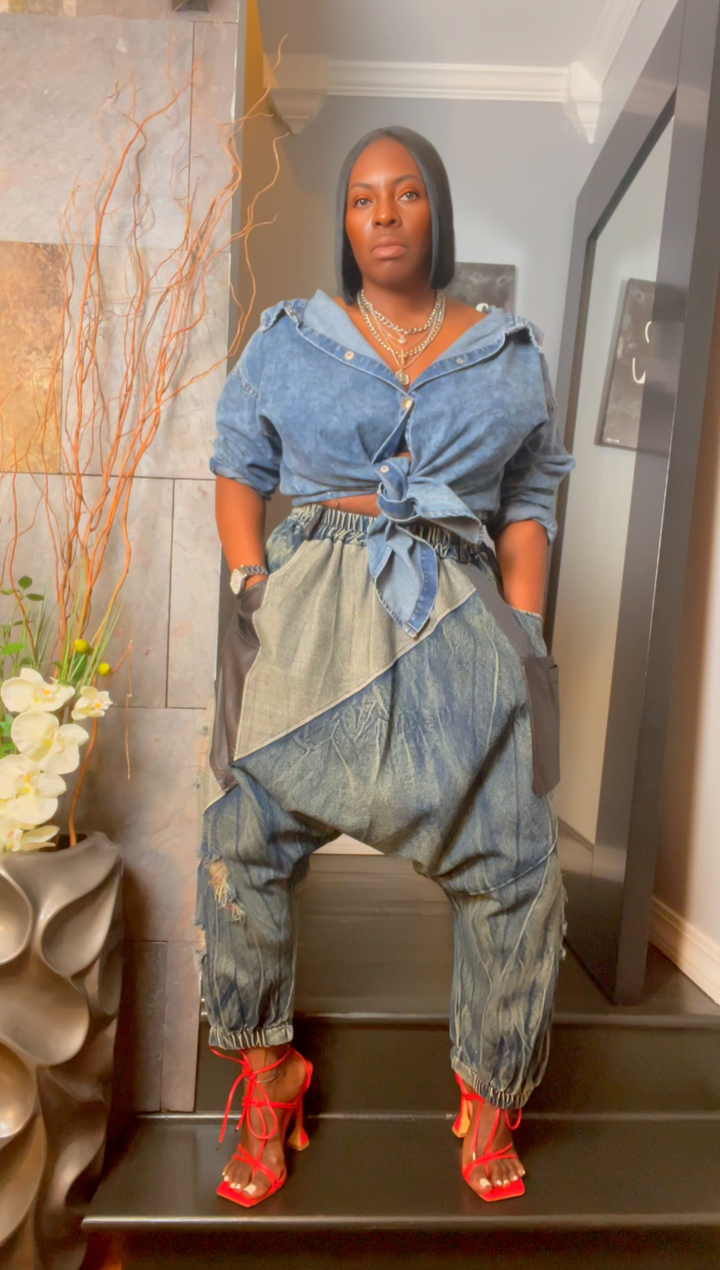 The "Amoura" Denim Oversized Harem Joggers | Ready to Ship