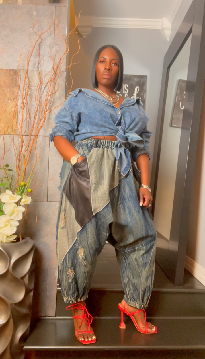 The "Amoura" Denim Oversized Harem Joggers | Ready to Ship