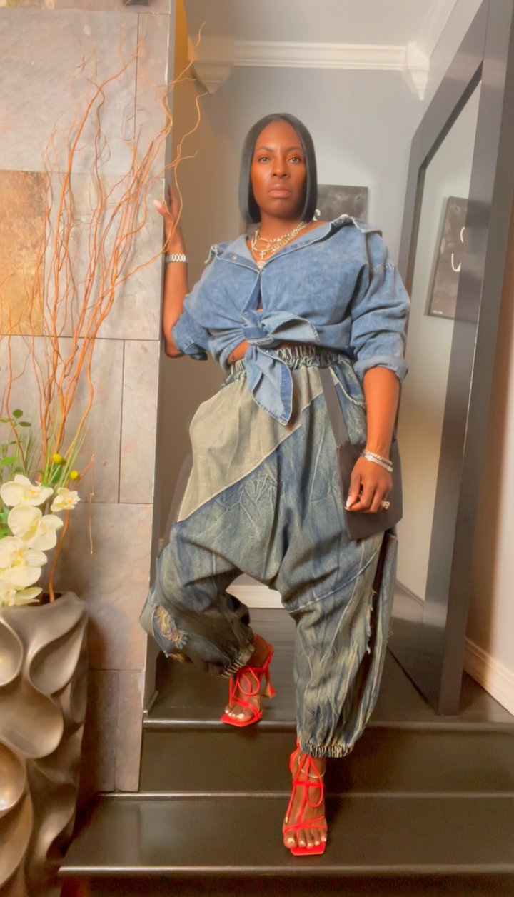 The "Amoura" Denim Oversized Harem Joggers | Ready to Ship