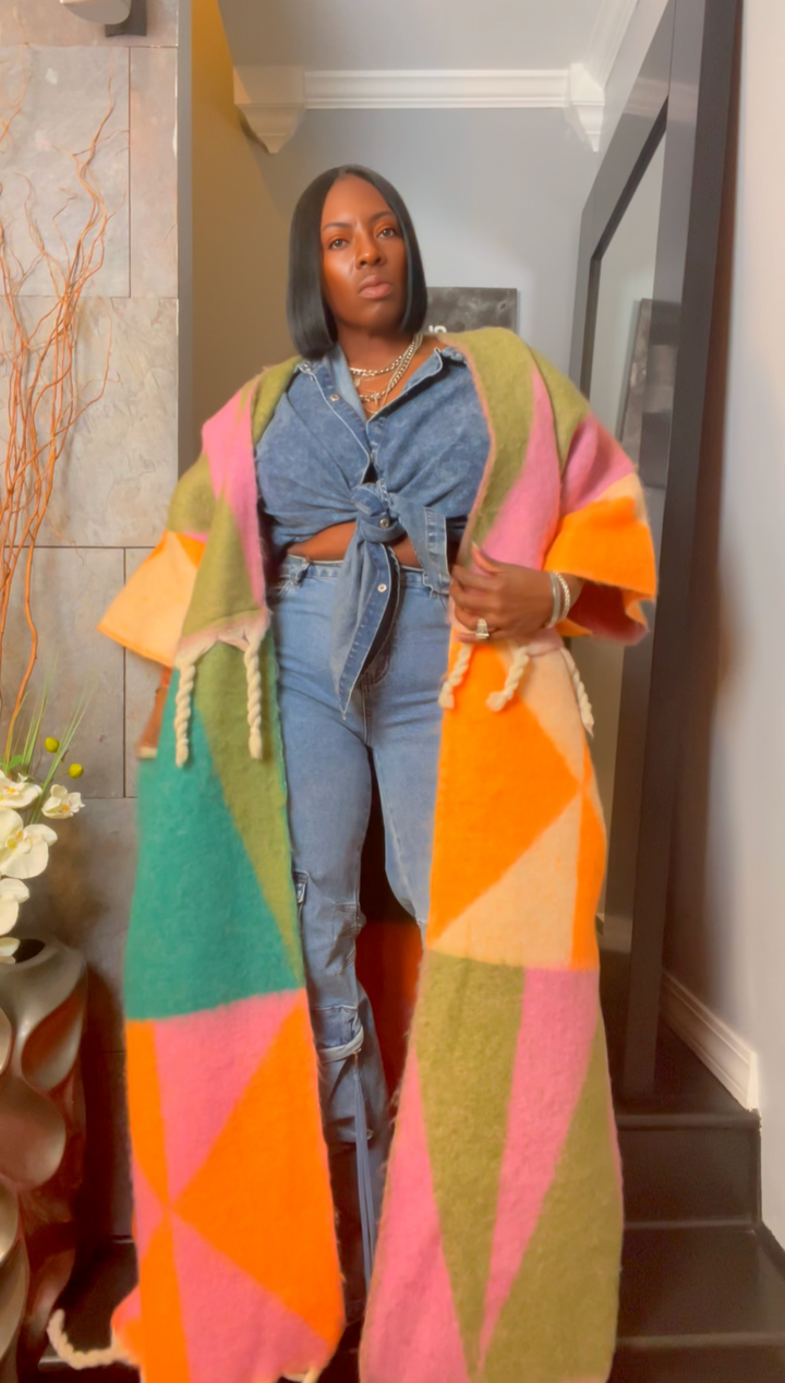 The "Material Girl" Long Kimono Sweater in Multicolor 2 | Ready to Ship