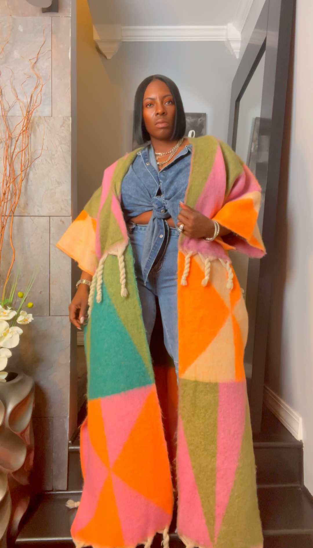 The "Material Girl" Long Kimono Sweater in Multicolor 2 | Ready to Ship