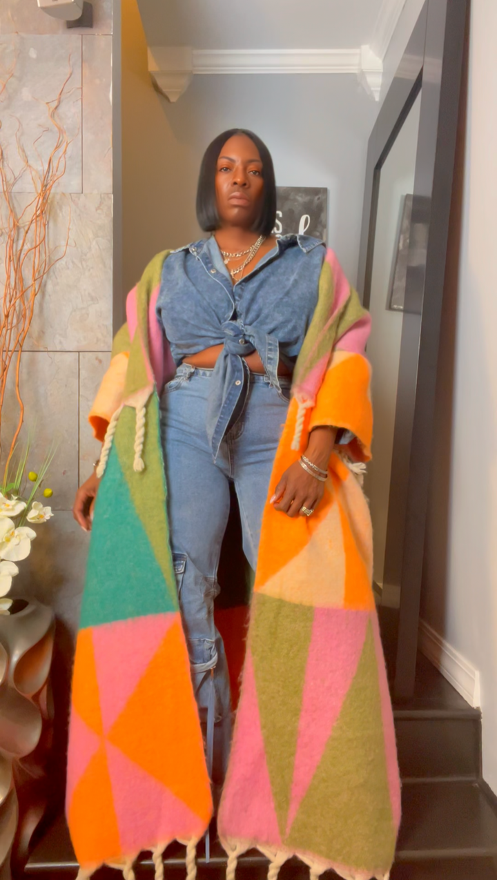 The "Material Girl" Long Kimono Sweater in Multicolor 2 | Ready to Ship