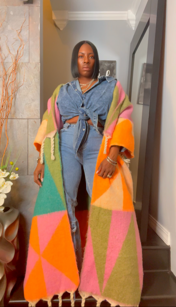 The "Material Girl" Long Kimono Sweater in Multicolor 2 | Ready to Ship