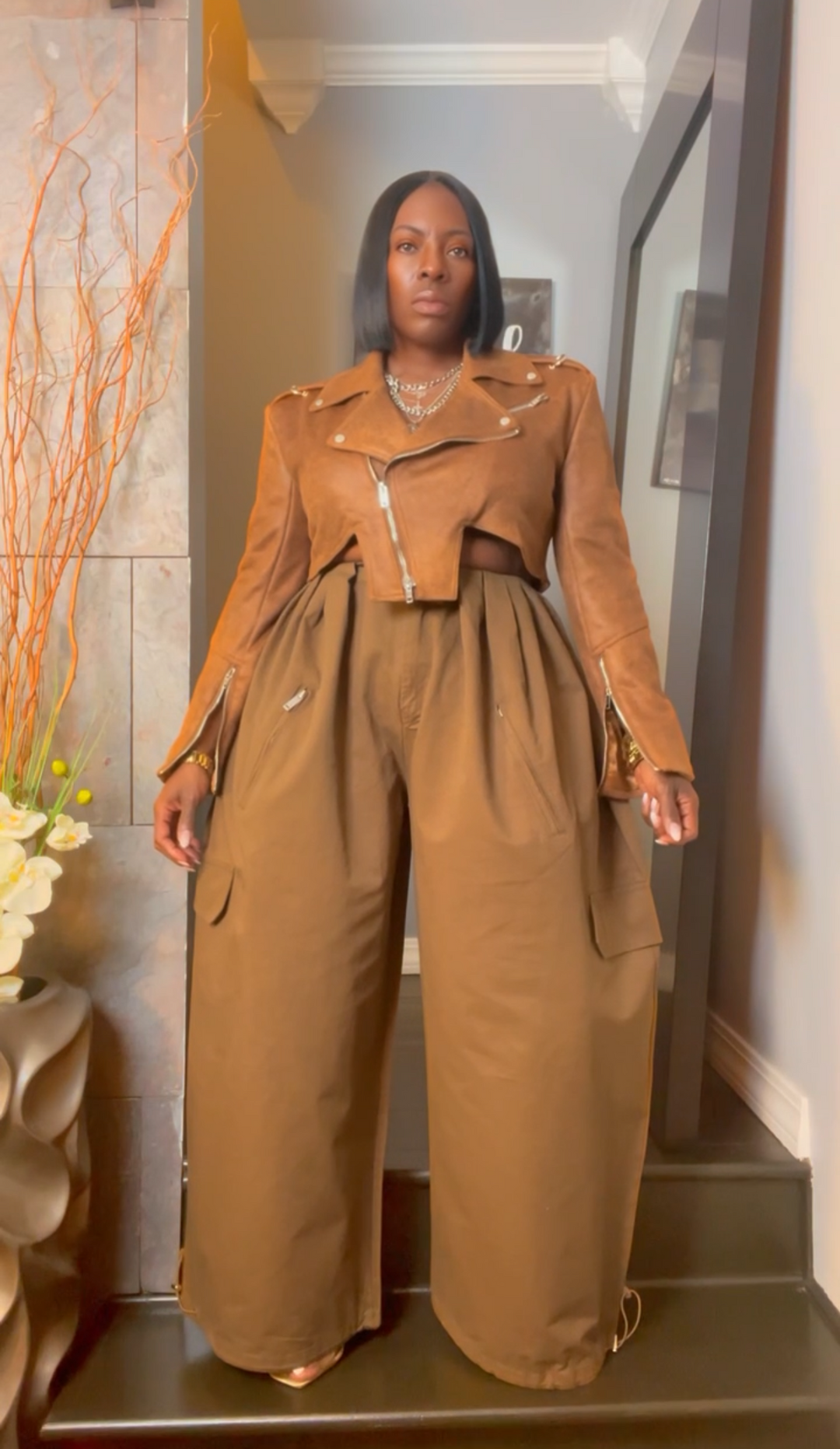 The "Haniyah" Oversized Pleated Barrel Pants in Mocha | Free Shipping Included