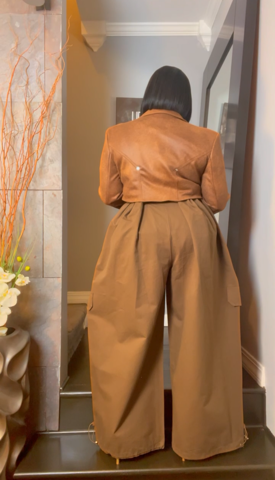 The "Haniyah" Oversized Pleated Barrel Pants in Mocha | Free Shipping Included