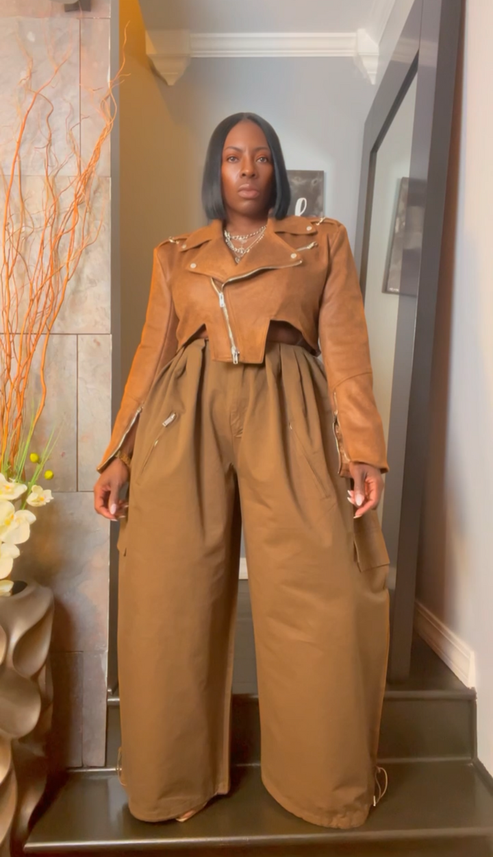 The "Haniyah" Oversized Pleated Barrel Pants in Mocha | Free Shipping Included