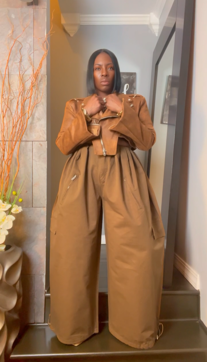 The "Haniyah" Oversized Pleated Barrel Pants in Mocha | Free Shipping Included