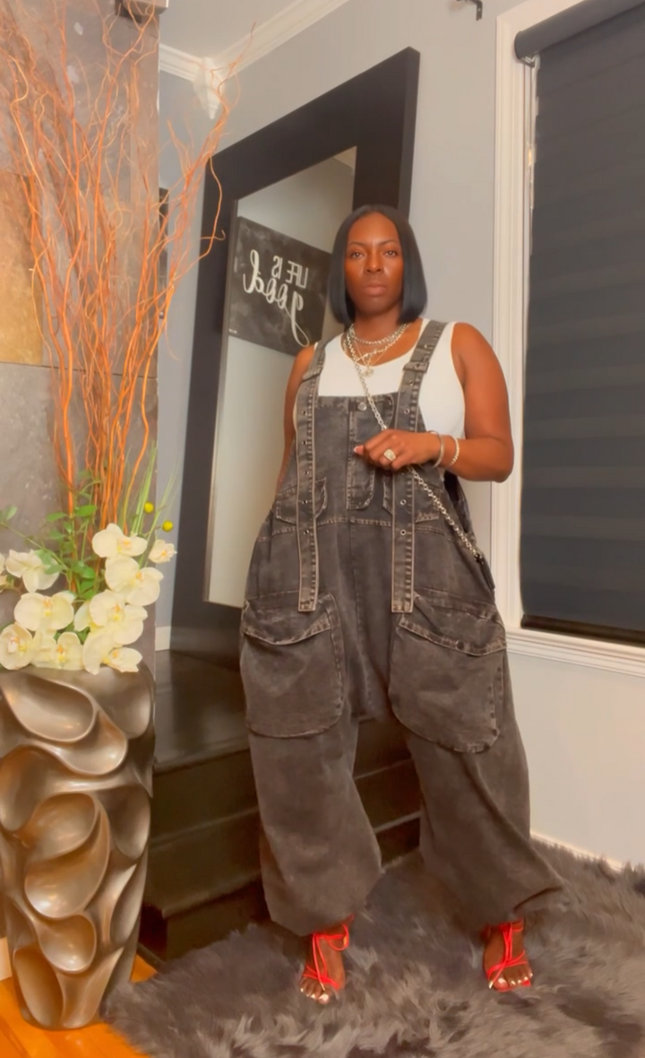 The "Jazmyn" Oversized Overalls in Black Wash | Pre-Order - Ships Between June 15th and June 20th