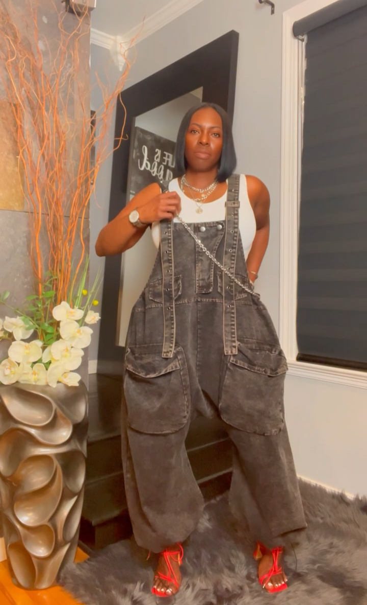 The "Jazmyn" Oversized Overalls in Black Wash | Pre-Order - Ships Between June 15th and June 20th