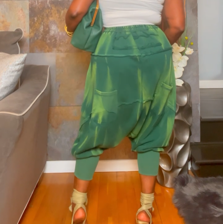 The "Kamaria" Distressed Harem Joggers in Green | Ready To Ship