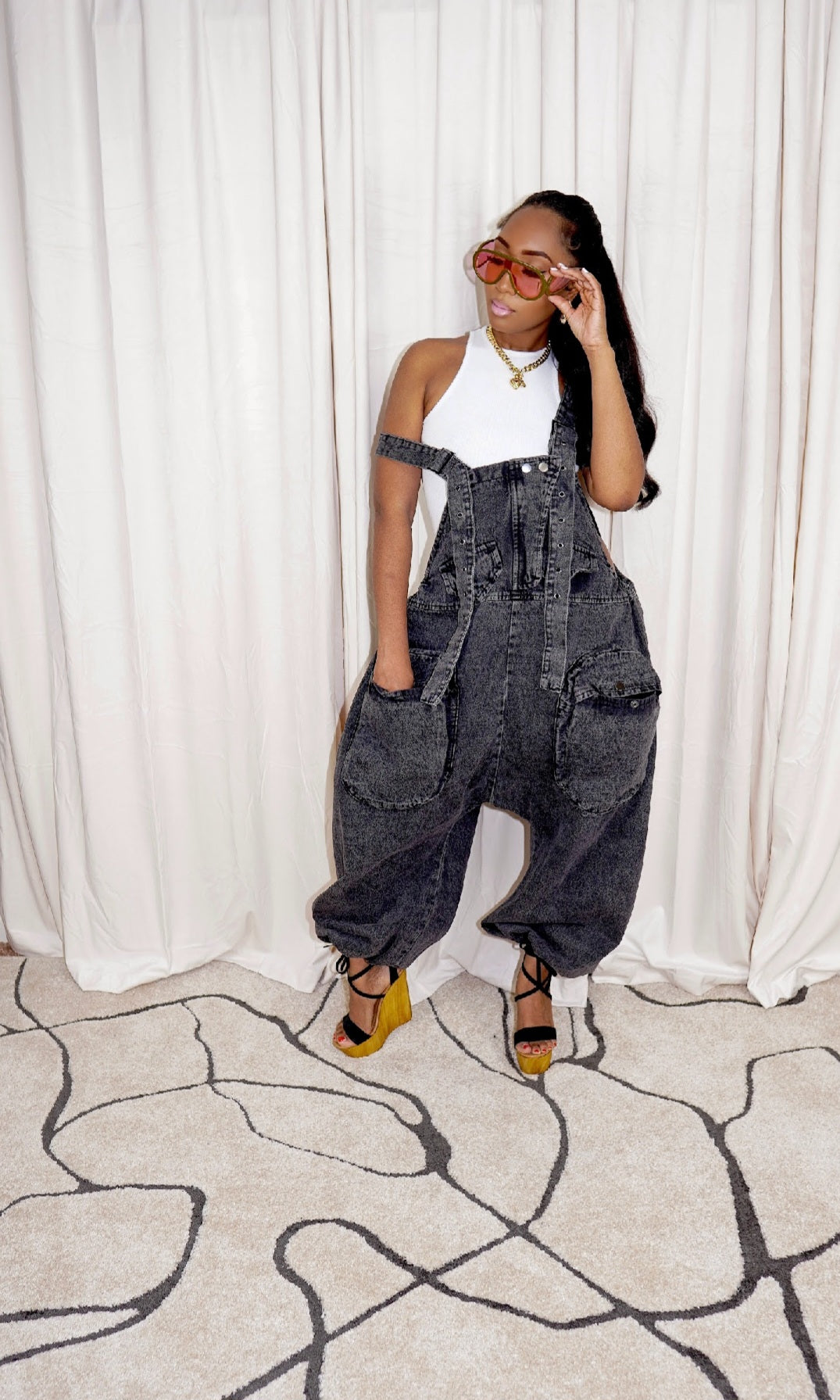 The "Nikki" Oversized Overalls in Black | Ready to Ship