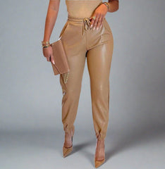 The "Tiffani" Faux Leather Jogger in Camel | Ready to Ship — 40% OFF