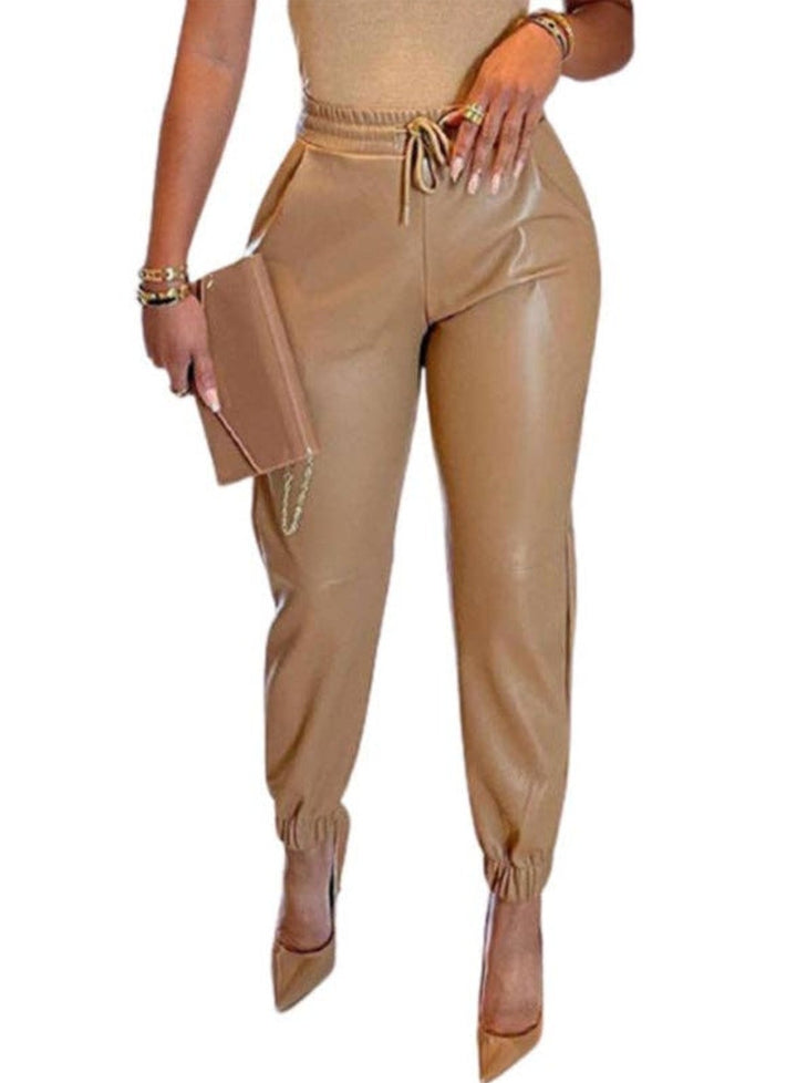 The "Tiffani" Faux Leather Jogger in Camel | Ready to Ship