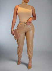 The "Tiffani" Faux Leather Jogger in Camel | Ready to Ship — 40% OFF