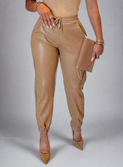 The "Tiffani" Faux Leather Jogger in Camel | Ready to Ship — 40% OFF