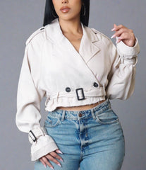 The "Gianna" Linen Cropped Trench Jacket | Ready to Ship — 40% OFF