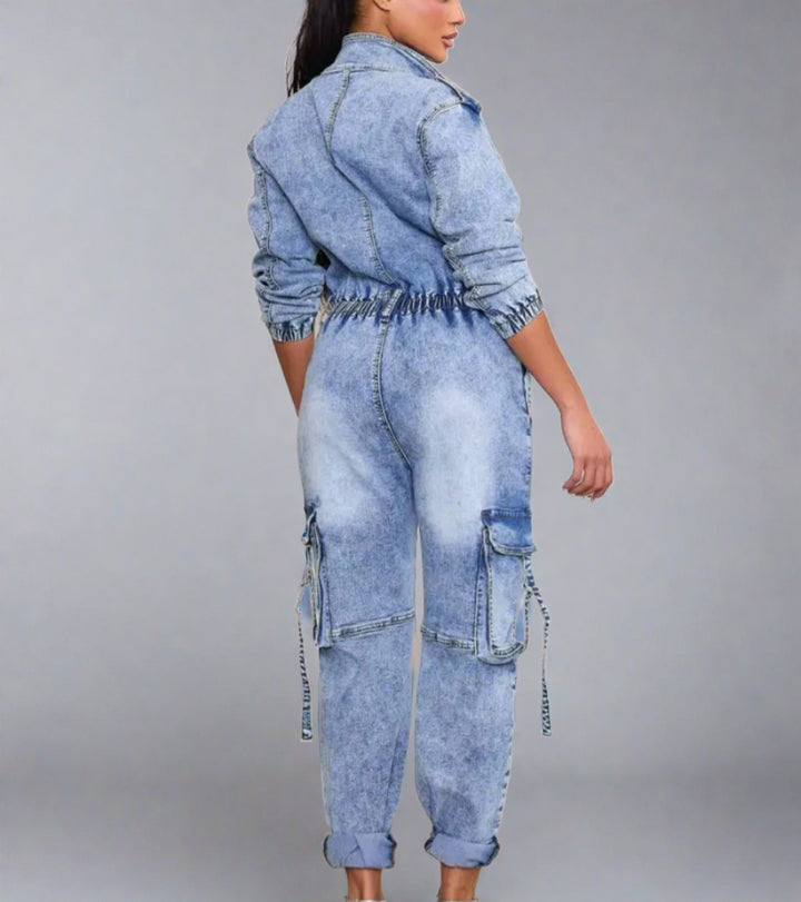 The "Keerah" Boiler Room Cargo Jumpsuit in Blue | Ready to Ship