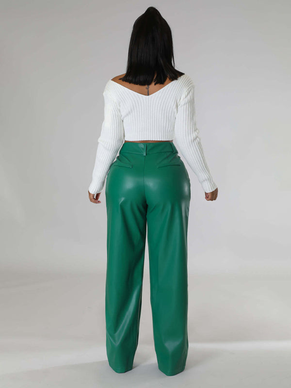 The "Alissa" Faux Leather Pants in Green | Ready to Ship